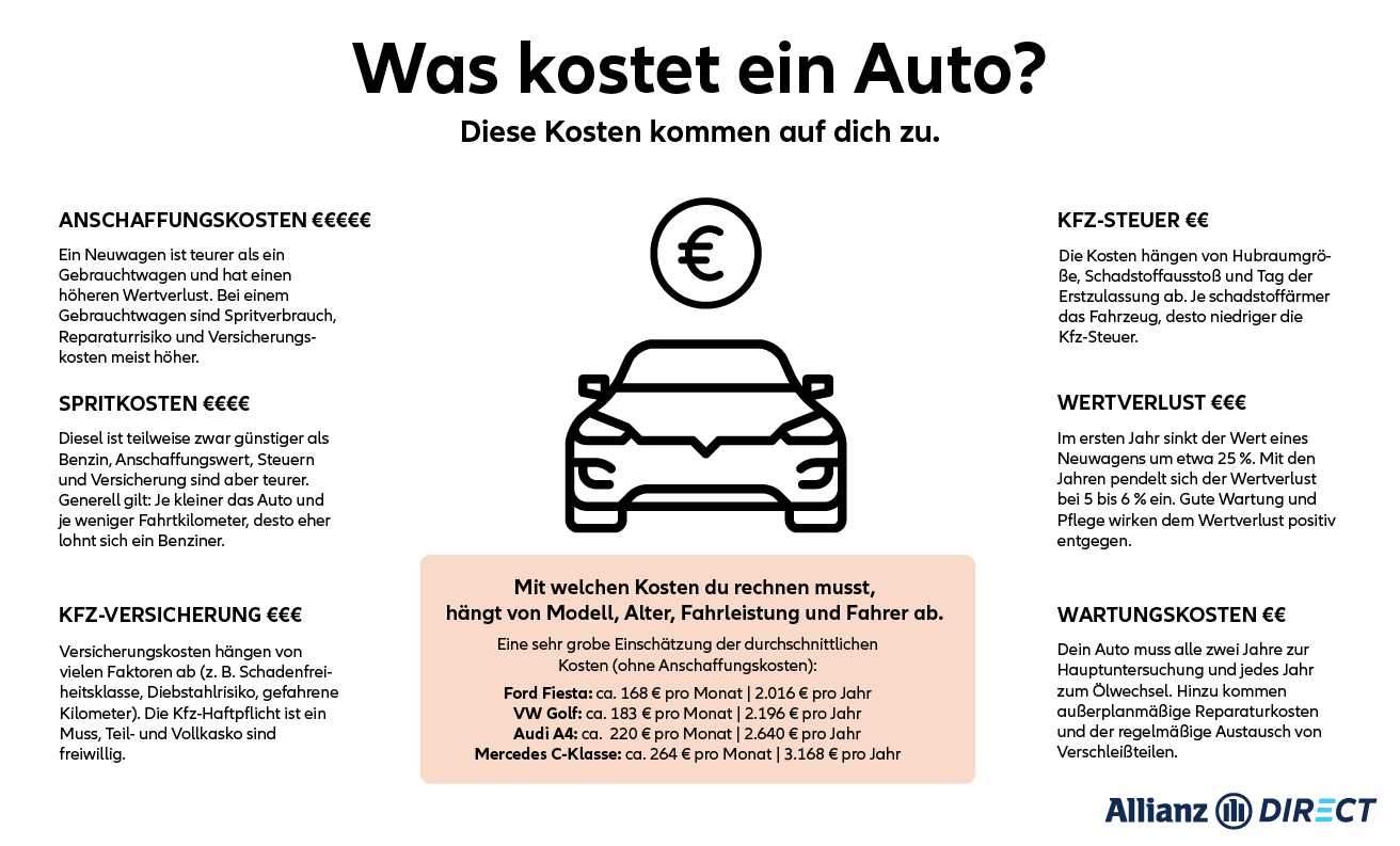 Infografik zu den Unterhaltskosten für das Auto im Monat