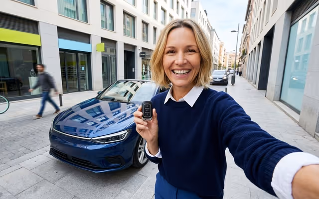 Frau vor Auto