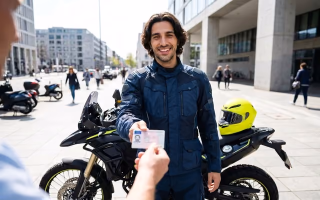 Mann erhält seinen Motorradführerschein