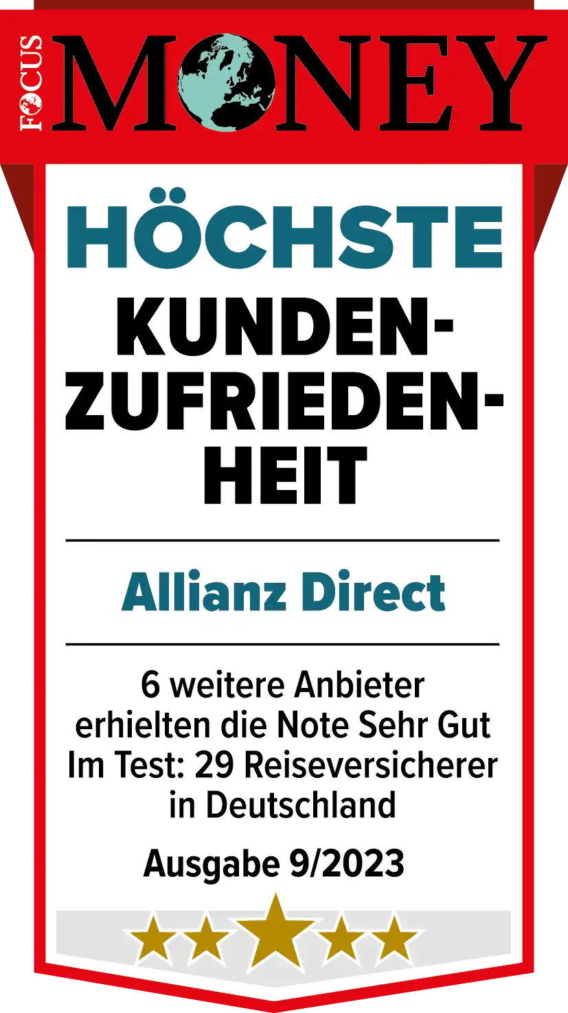 Höchste Kundenzufriedenheit für die Allianz Direct Reiseversicherung laut FOCUS Money