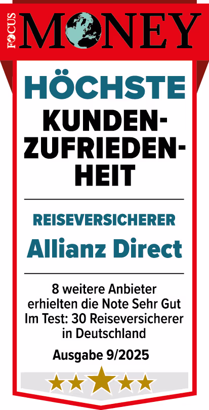 Höchste Kundenzufriedenheit für die Allianz Direct Reiseversicherung laut FOCUS Money