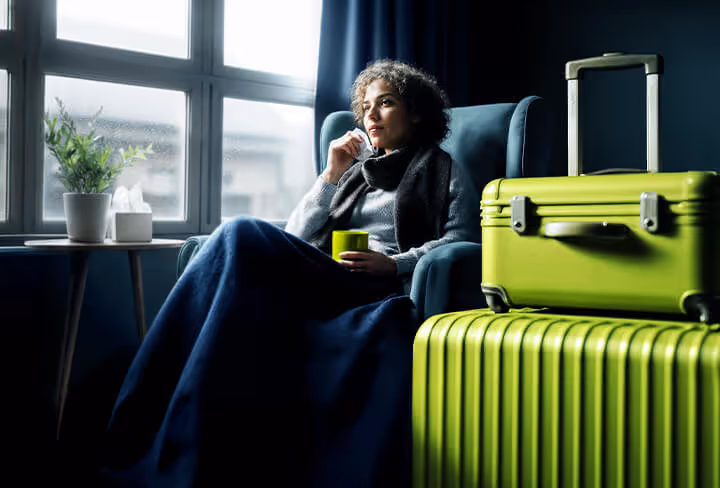 Allianz Direct Reiserücktrittsversicherung Frau mit gepackten Koffern