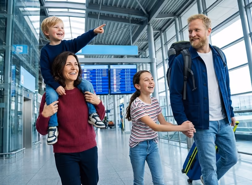 Familie am Flughafen