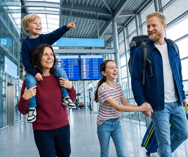 Allianz Direct Reiseversicherung Familie am Flughafen